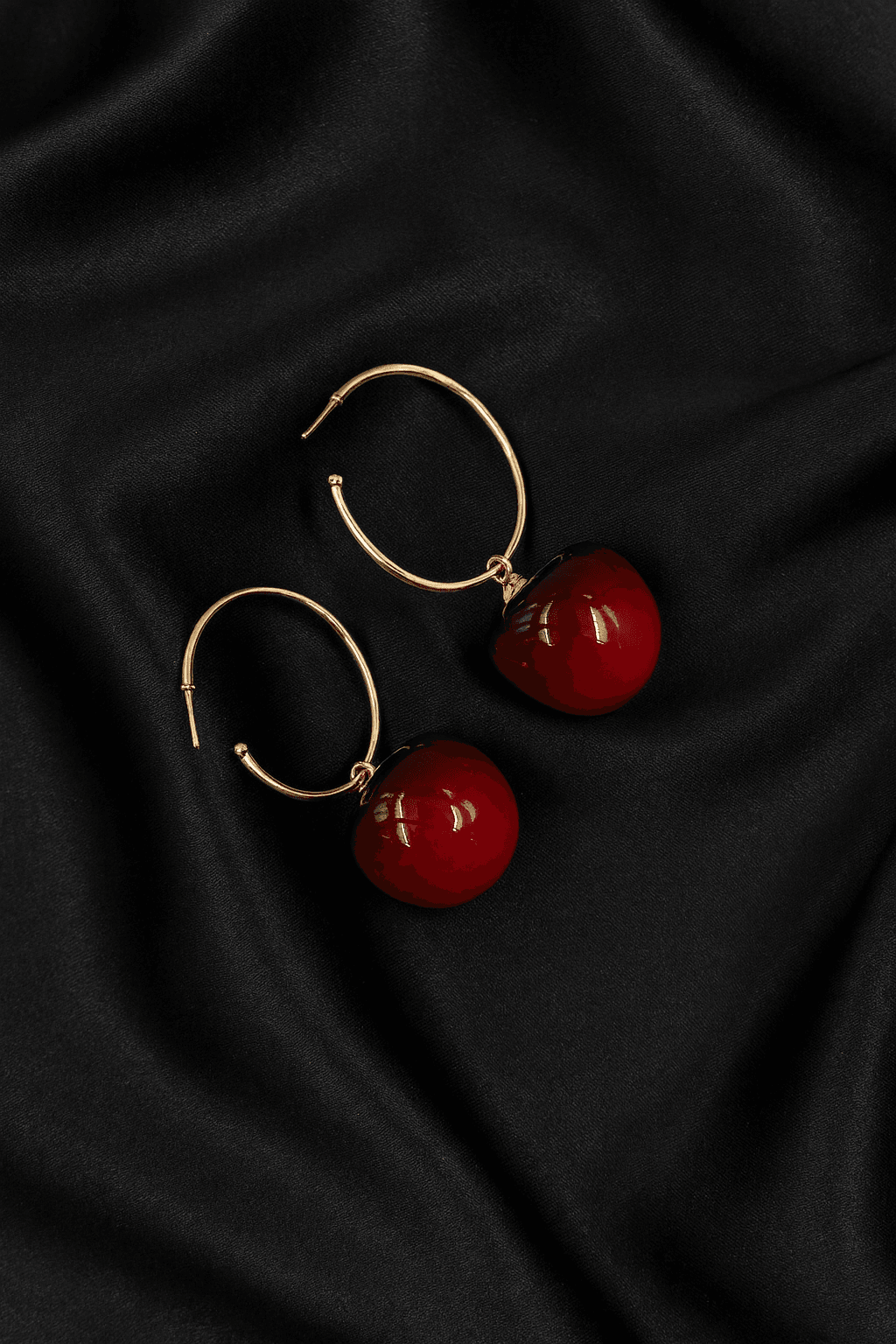 Glossy Cherry Drop Hoop Earrings - MODA ACCESSORIES