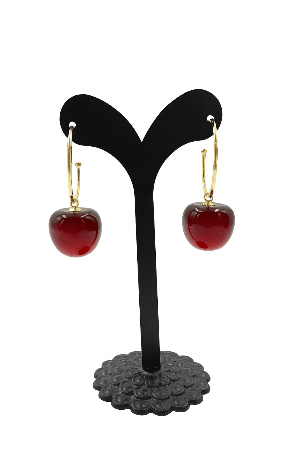 Glossy Cherry Drop Hoop Earrings - MODA ACCESSORIES