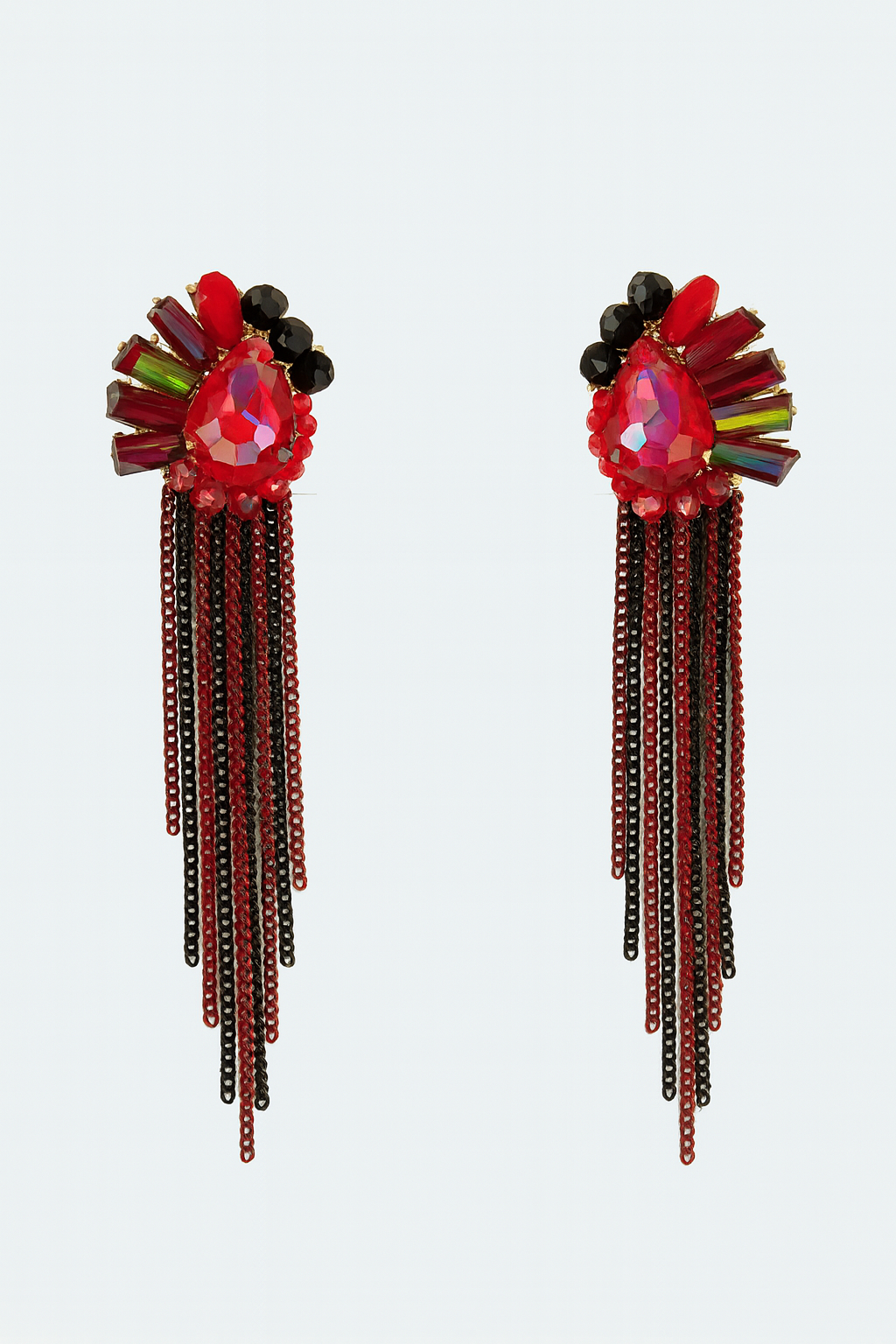 Radiant Red Teardrop Tassel Earrings