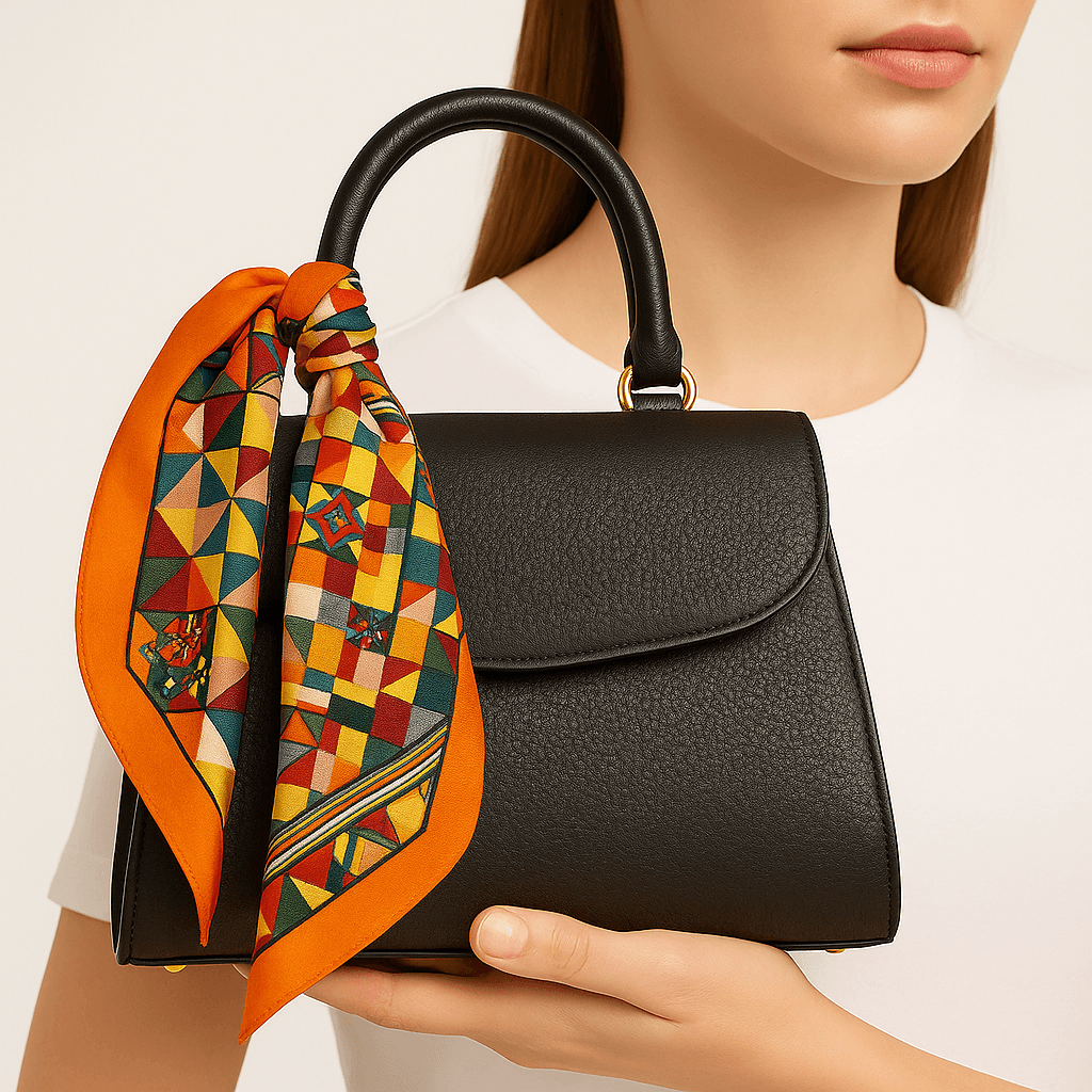 Colorful Geometric Silk Headscarf – Bohemian Patchwork Design - MODA ACCESSORIES