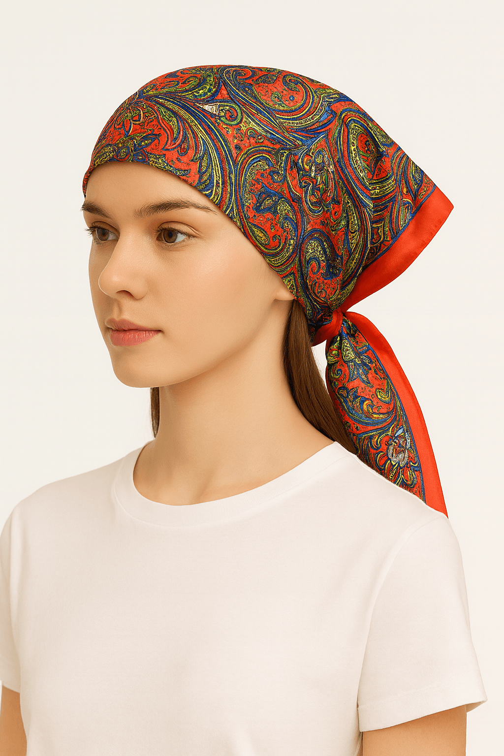 Red Paisley Silk Headscarf β Vintage Bohemian Style - MODA ACCESSORIES