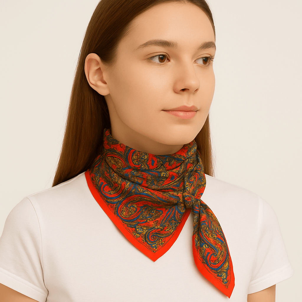 Red Paisley Silk Headscarf β Vintage Bohemian Style - MODA ACCESSORIES