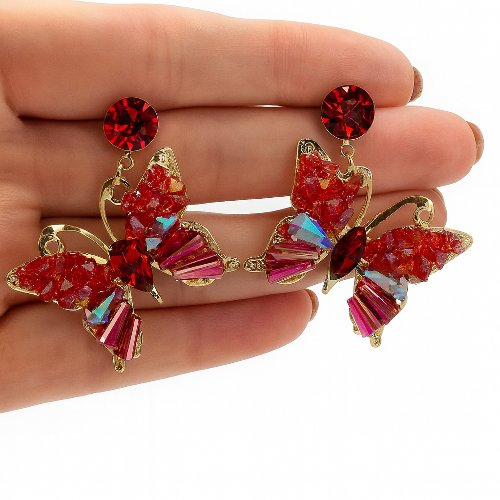 Red Crystal Butterfly Statement Earrings