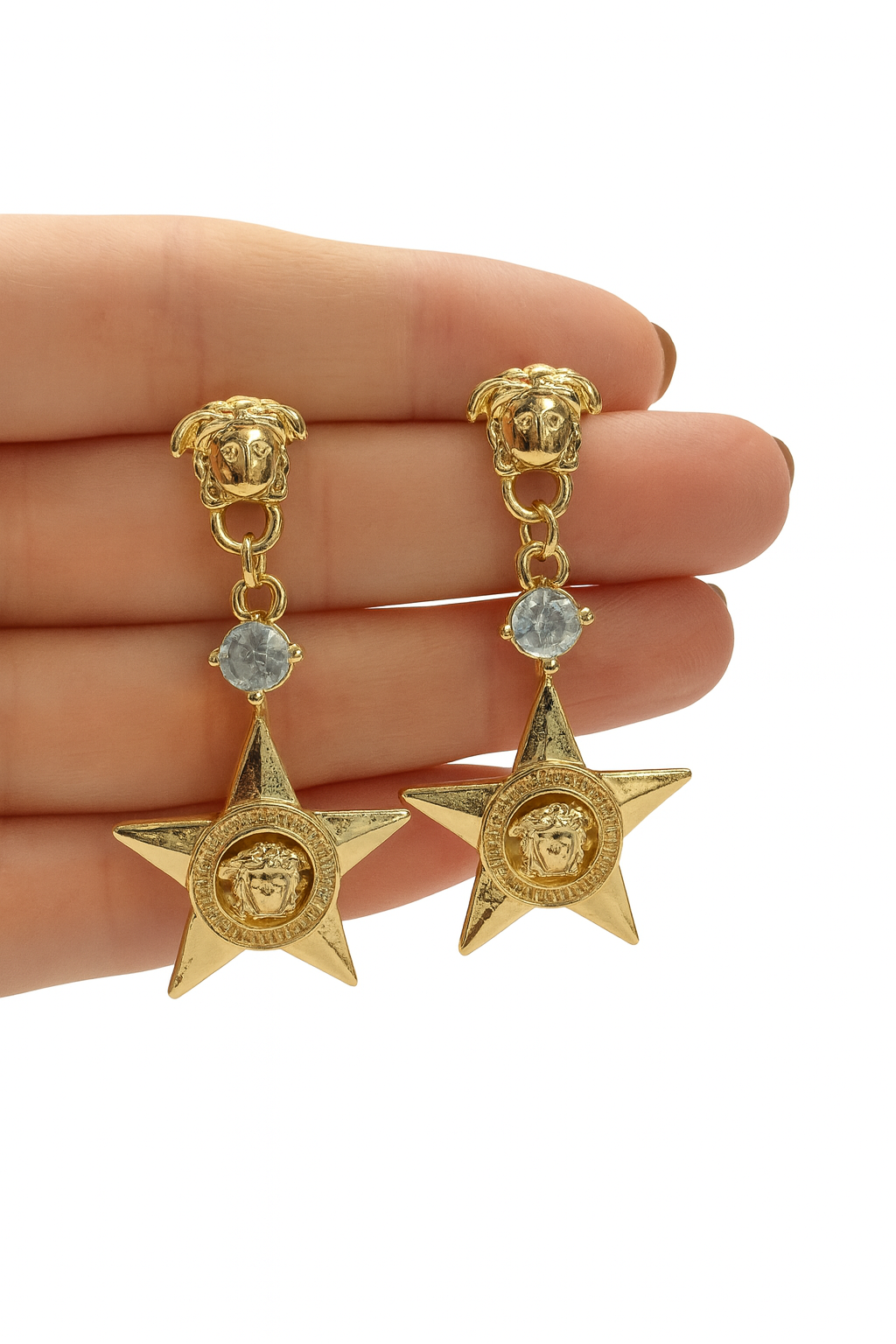 Gold Star Medallion Drop Earrings
