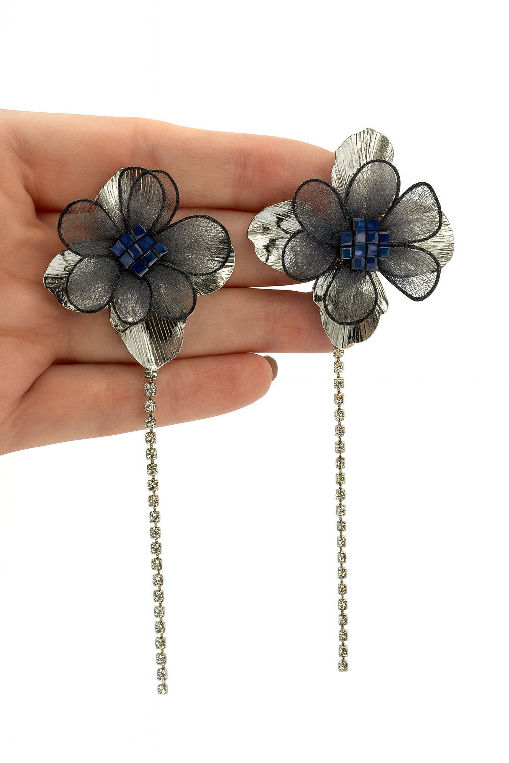 Black Floral Mesh Drop Earrings