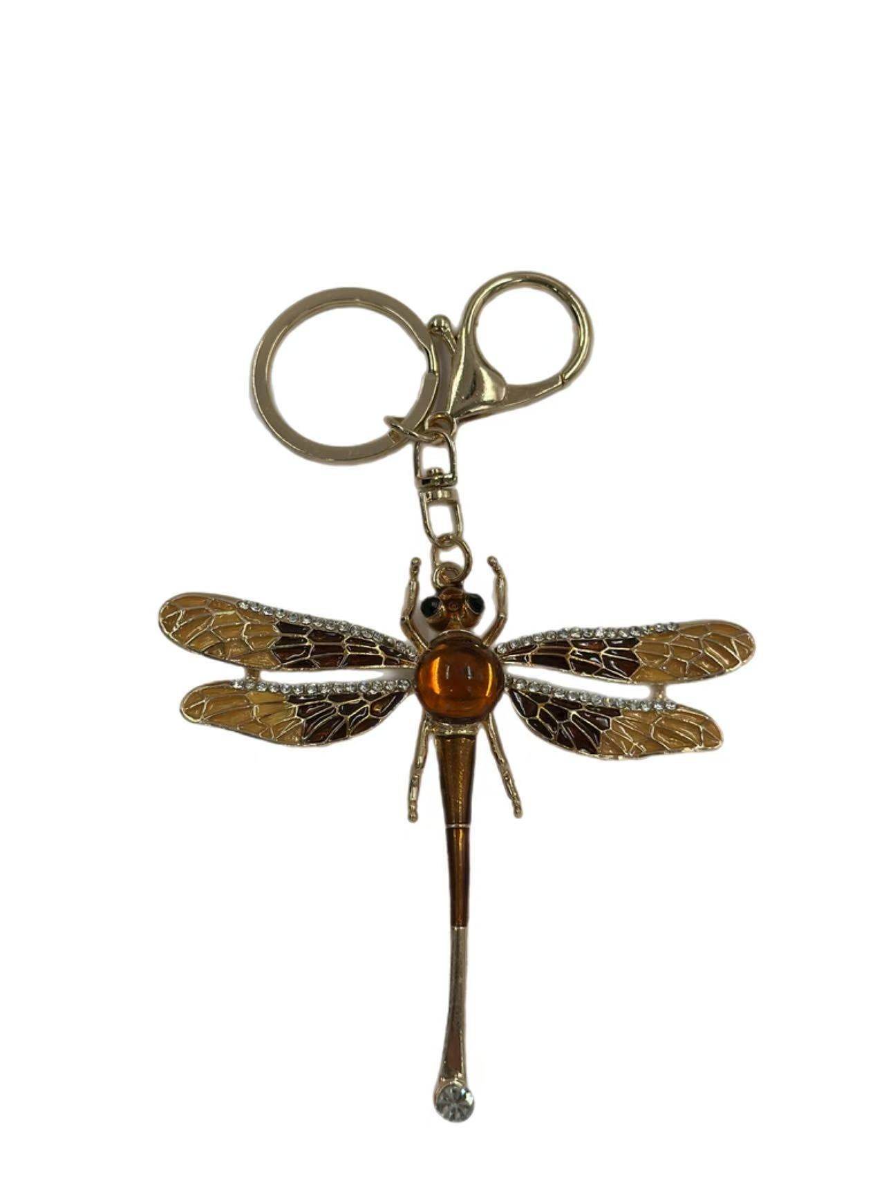 Elegant Dragonfly Keychain – Gold-Tone Insect Charm with Amber Accent - MODA ACCESSORIES
