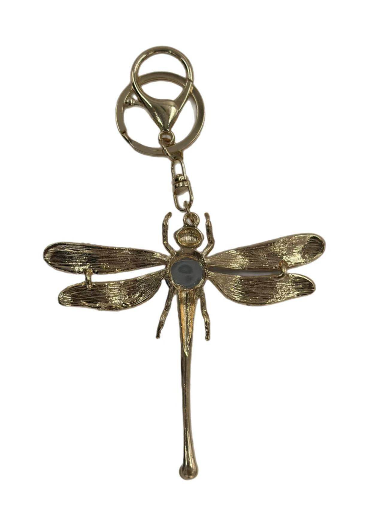 Elegant Dragonfly Keychain – Gold-Tone Insect Charm with Amber Accent - MODA ACCESSORIES