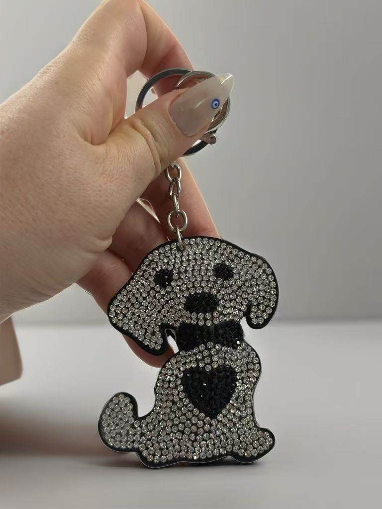 Crystal Dog Keychain – Sparkling Rhinestone Puppy Bag Charm & Key Ring - MODA ACCESSORIES