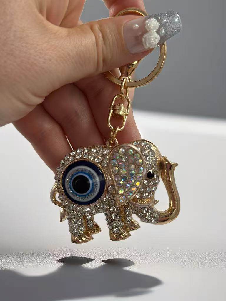 Crystal Elephant Evil Eye Keychain – Lucky Charm & Protection Amulet - MODA ACCESSORIES