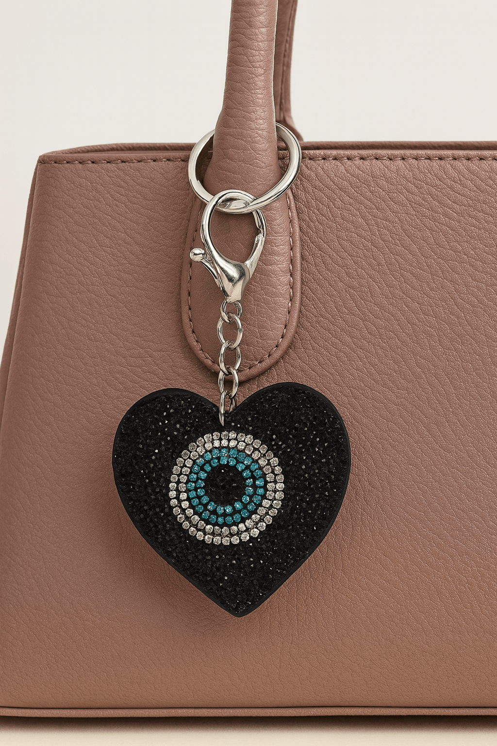 Heart-Shaped Evil Eye Keychain with Rhinestones – Black & Blue Crystal Bag Charm - MODA ACCESSORIES