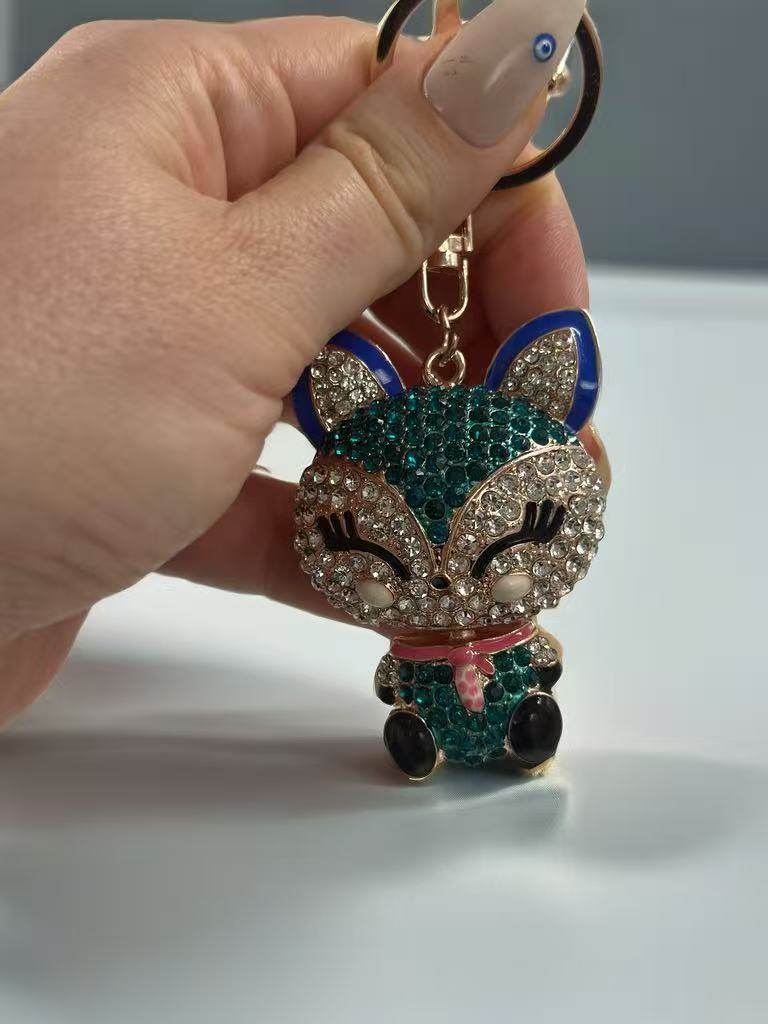 Crystal Fox Keychain – Cute Animal Charm with Rhinestones and Enamel - MODA ACCESSORIES