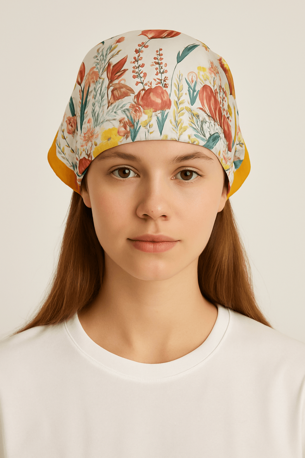 Vibrant Spring Floral Scarf with Orange Border - MODA ACCESSORIES