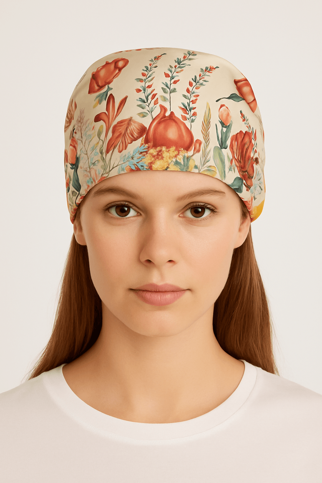 Vibrant Spring Floral Scarf with Orange Border - MODA ACCESSORIES
