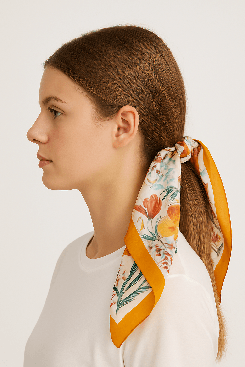 Vibrant Spring Floral Scarf with Orange Border - MODA ACCESSORIES
