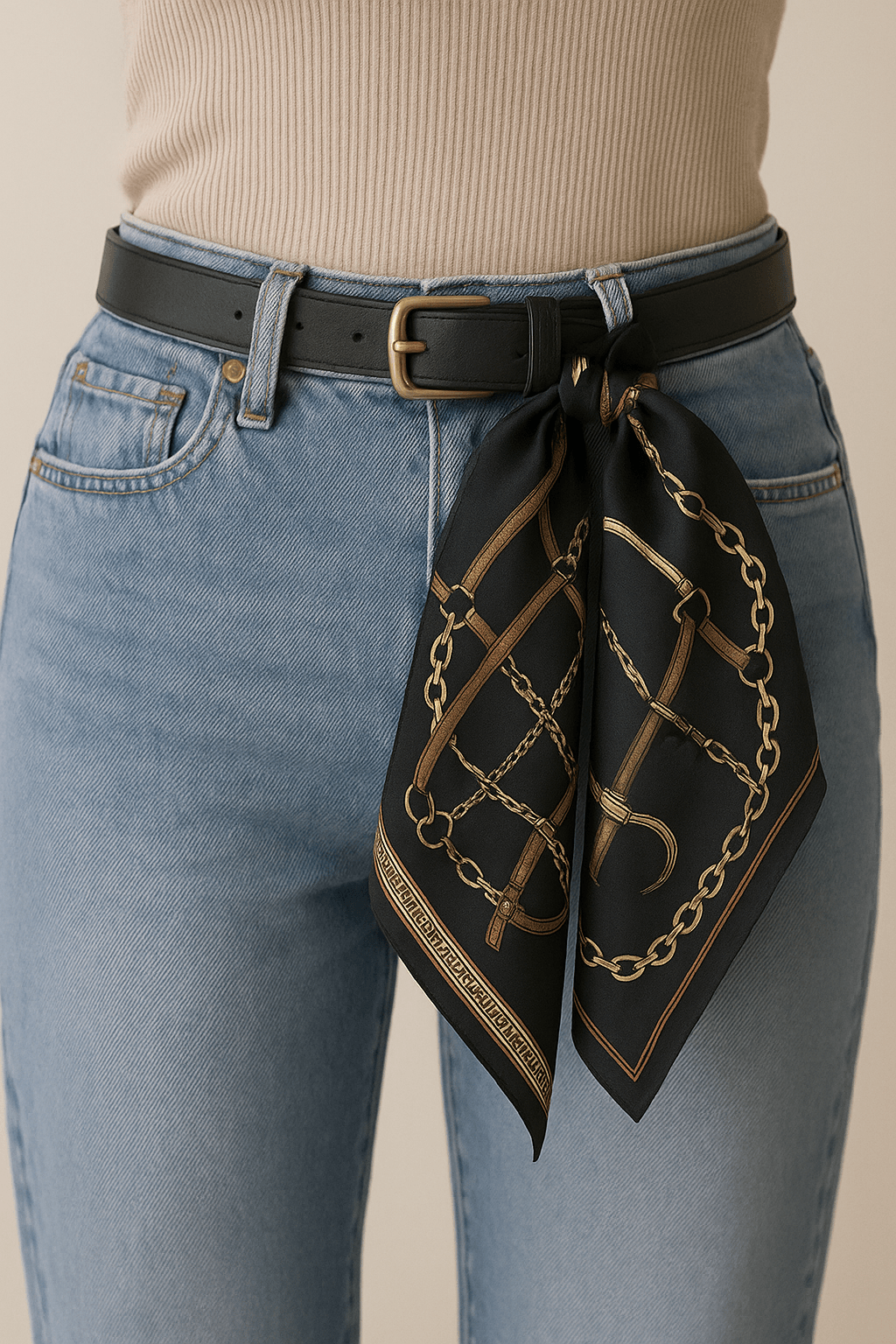 Black Equestrian Key Motif Scarf - MODA ACCESSORIES