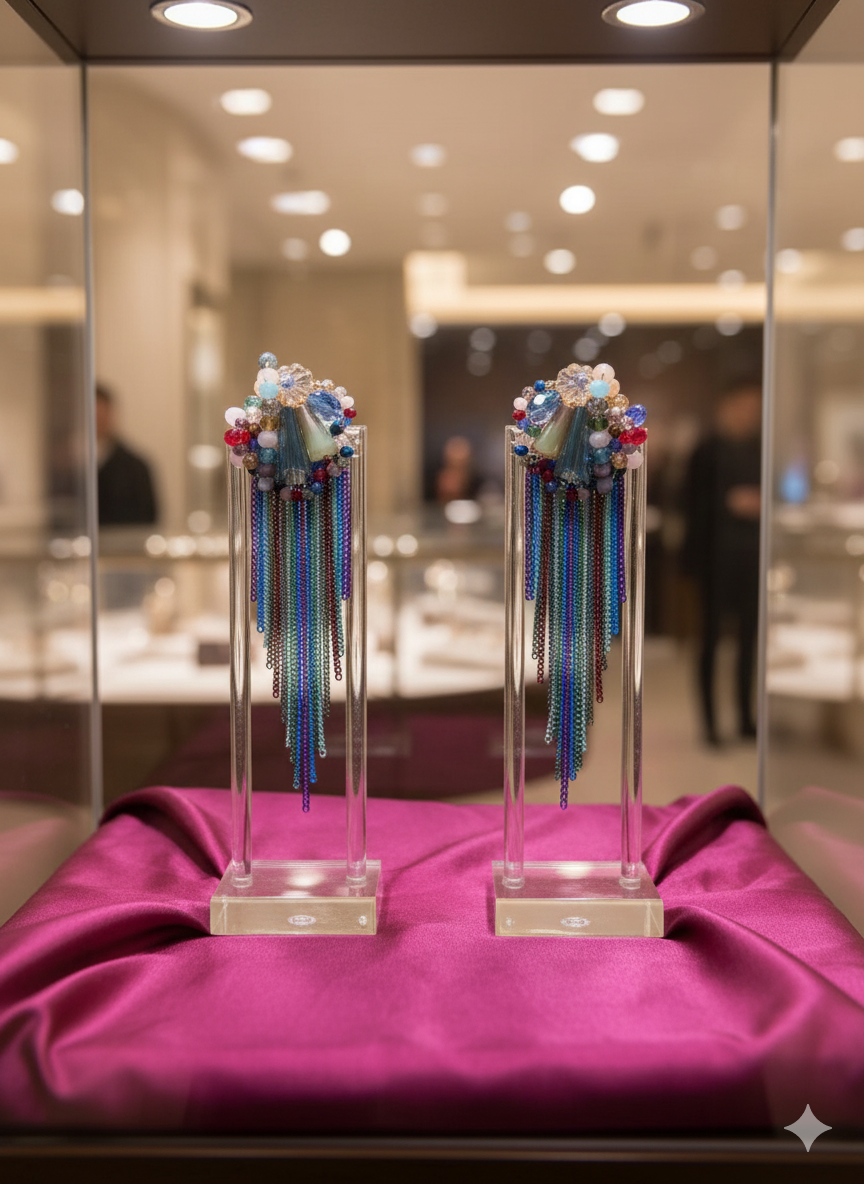 Colorful Crystal Tassel Statement Earrings