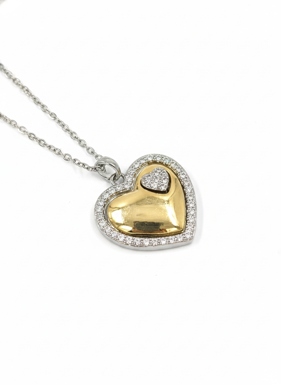 Two-Tone Heart Necklace – Gold & Silver Stainless Steel | MODA Accessories