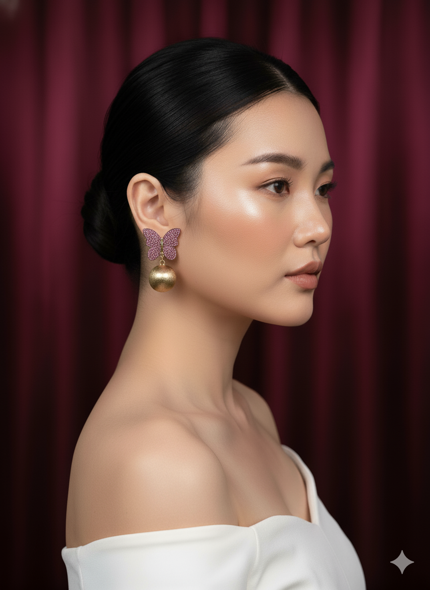 Butterfly Gold Sphere Drop Earrings