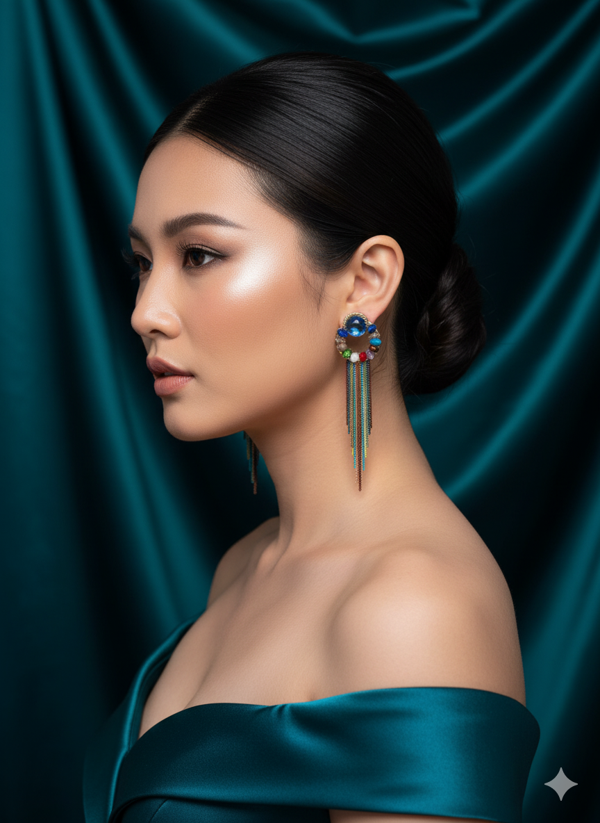 Multicolor Crystal Tassel Hoop Earrings