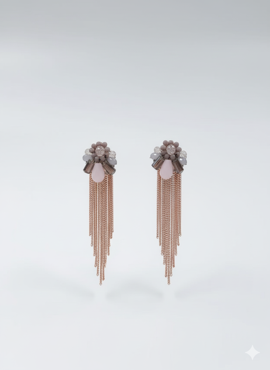 Blush Pink Crystal Tassel Drop Earrings