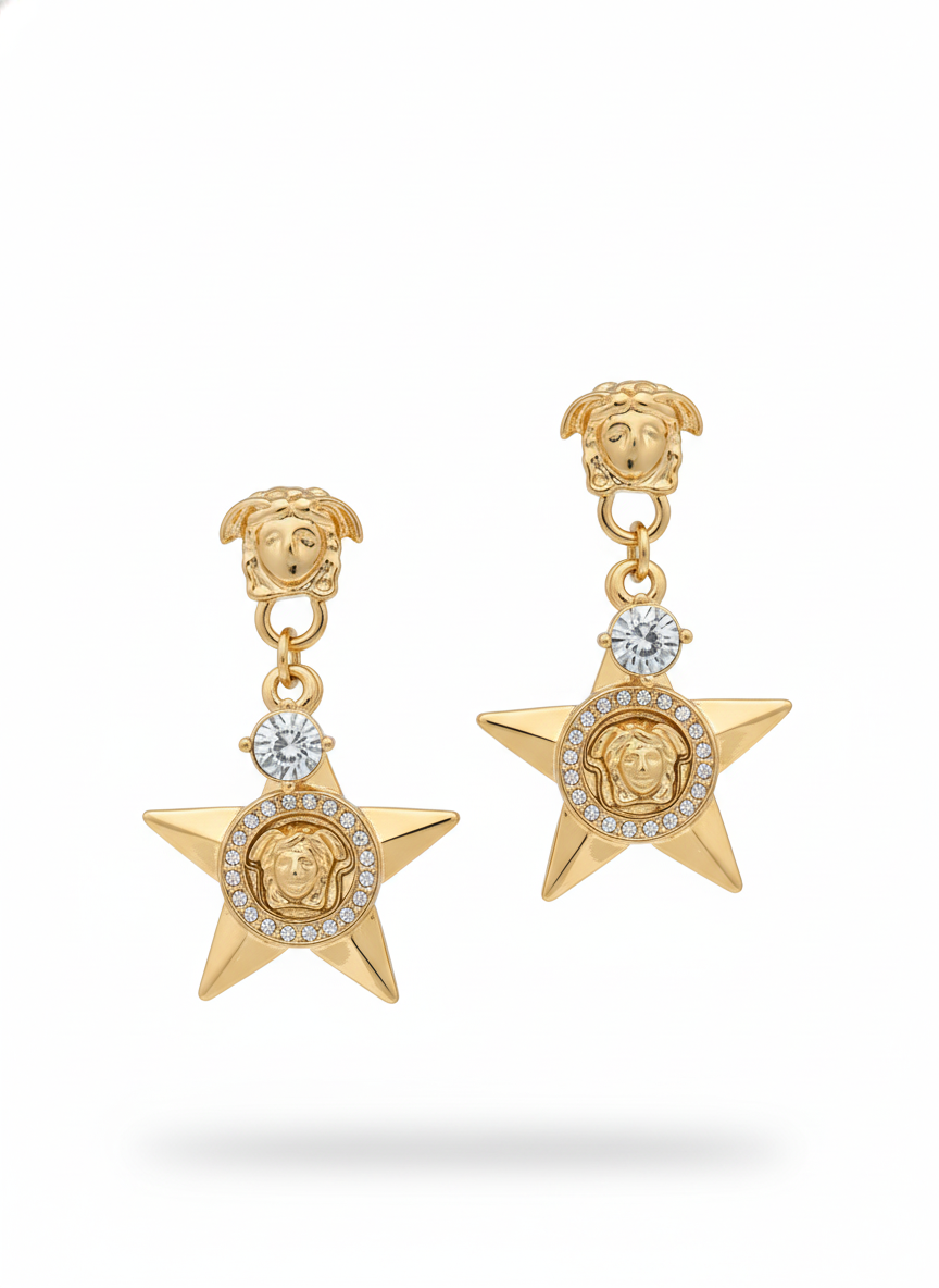 Gold Star Medallion Drop Earrings