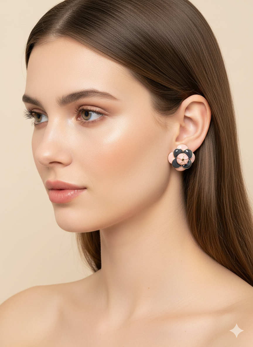 Elegant Enamel Flower Stud Earrings – Classic Chic Design