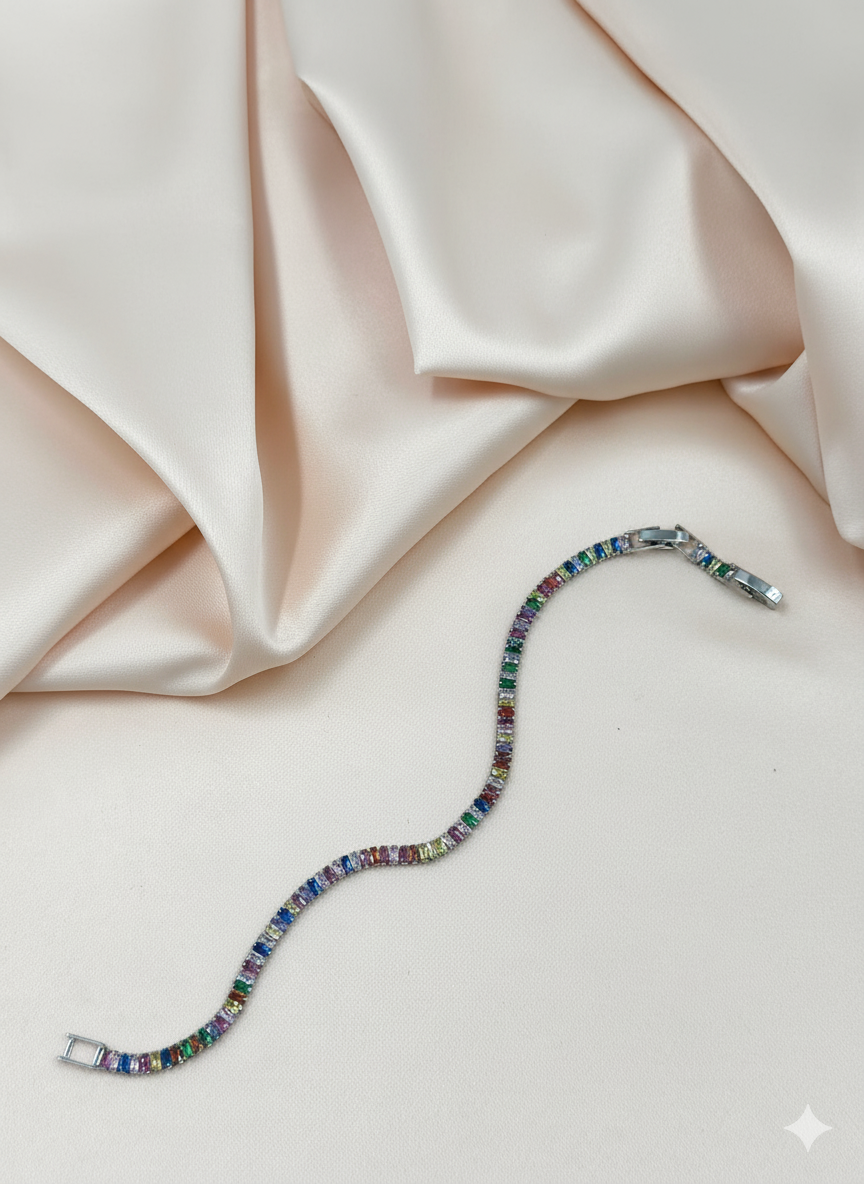Silver Rainbow Cubic Zirconia Tennis Bracelet – MODA Accessories