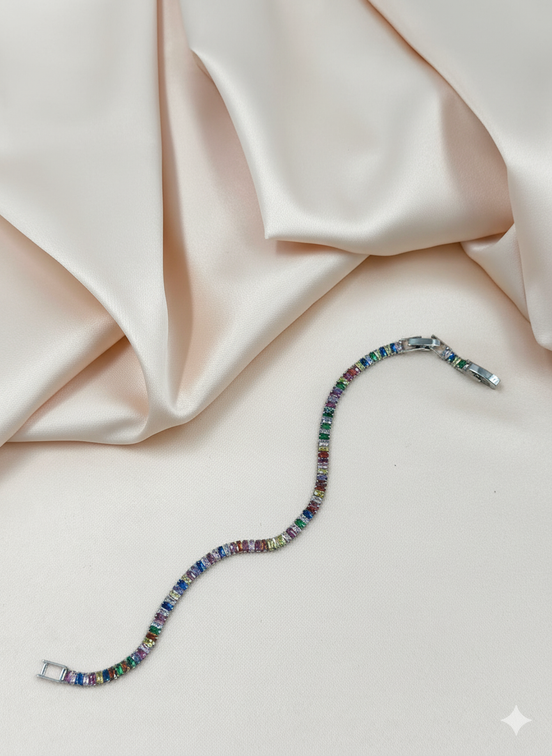 Gümüş Gökkuşağı Kübik Zirkonya Tenis Bilekliği – MODA Aksesuarları