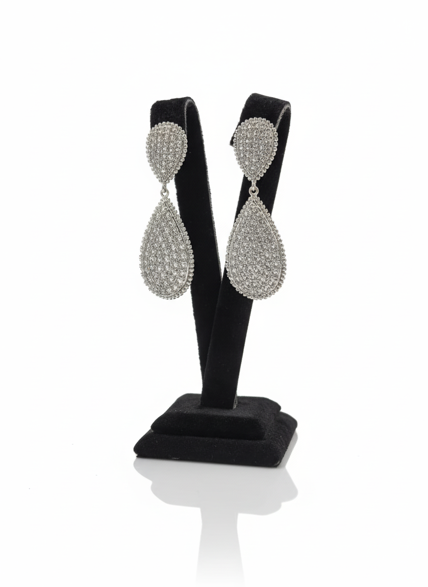 Silver Teardrop Pave Crystal Statement Earrings – MODA Accessories