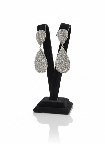 Silver Teardrop Pave Crystal Statement Earrings – MODA Accessories