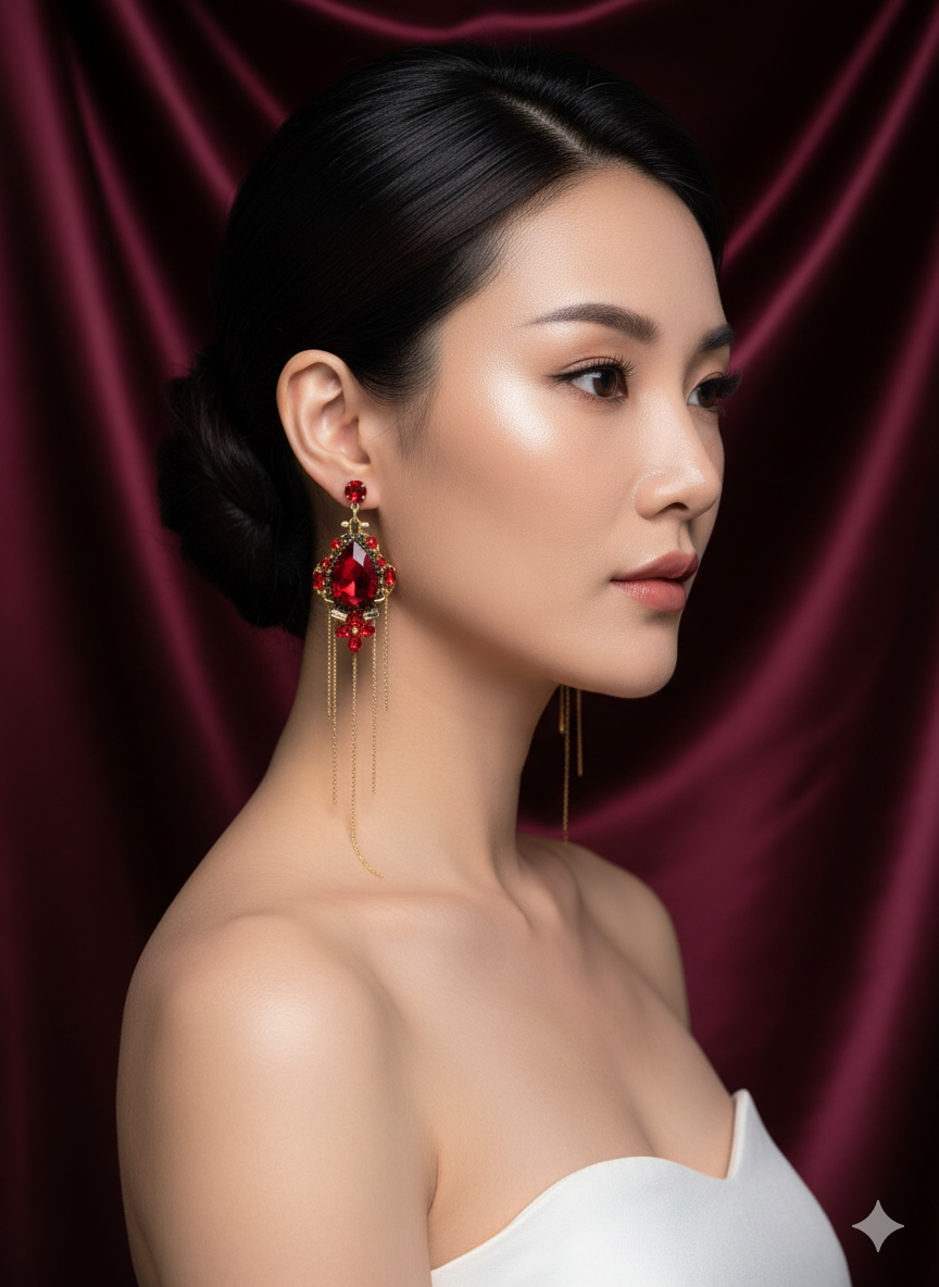 Scarlet Empress Long Crystal Drop Earrings