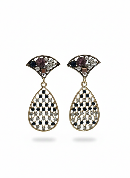 Black & Pearl Teardrop Vintage Earrings