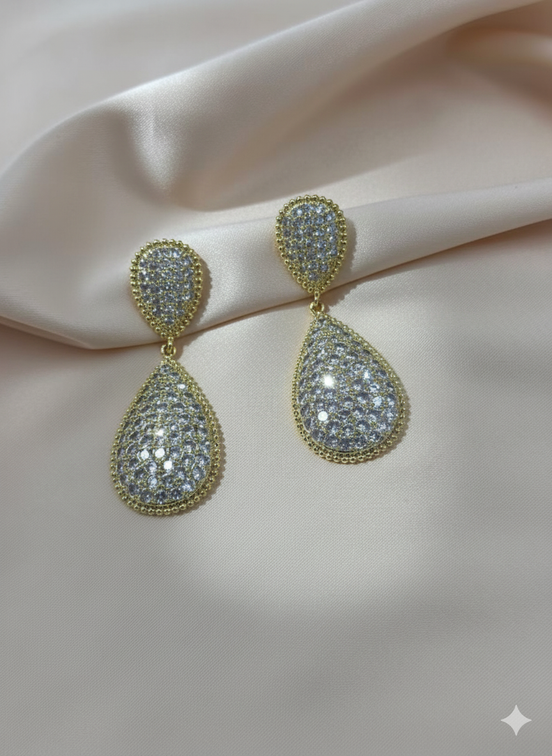 Gold Teardrop Pave Crystal Statement Earrings – MODA Accessories