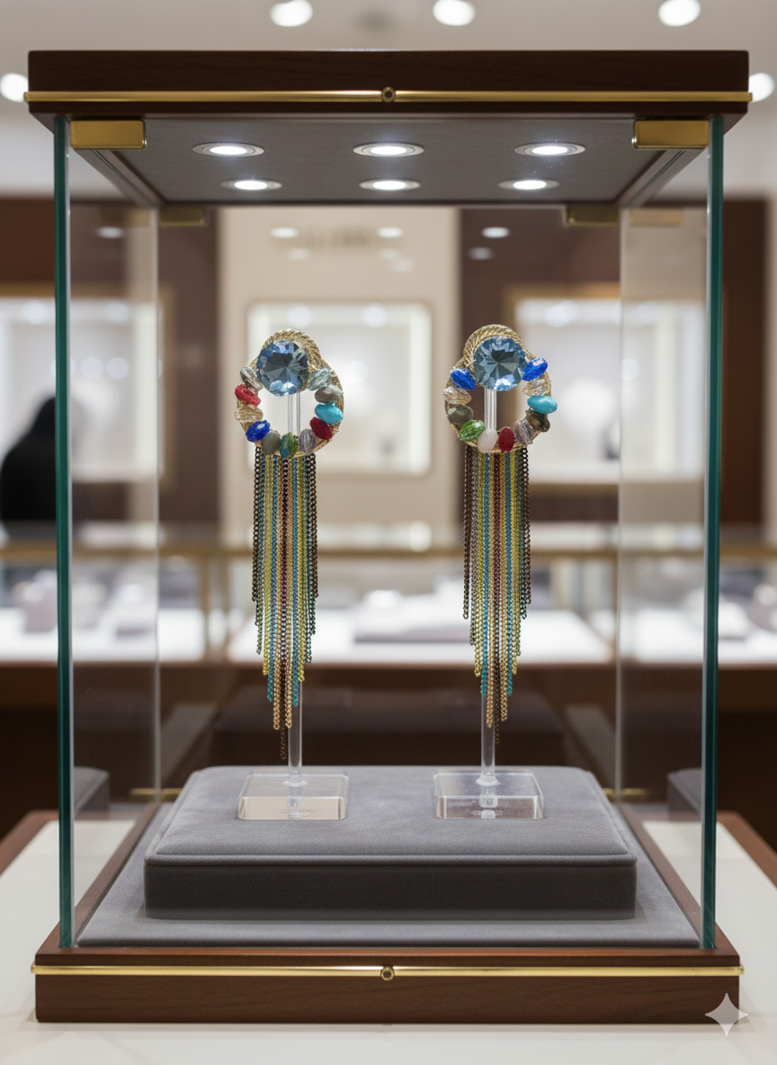 Multicolor Crystal Tassel Hoop Earrings