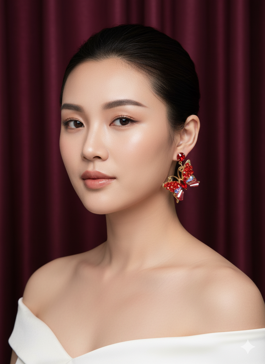 Red Crystal Butterfly Statement Earrings