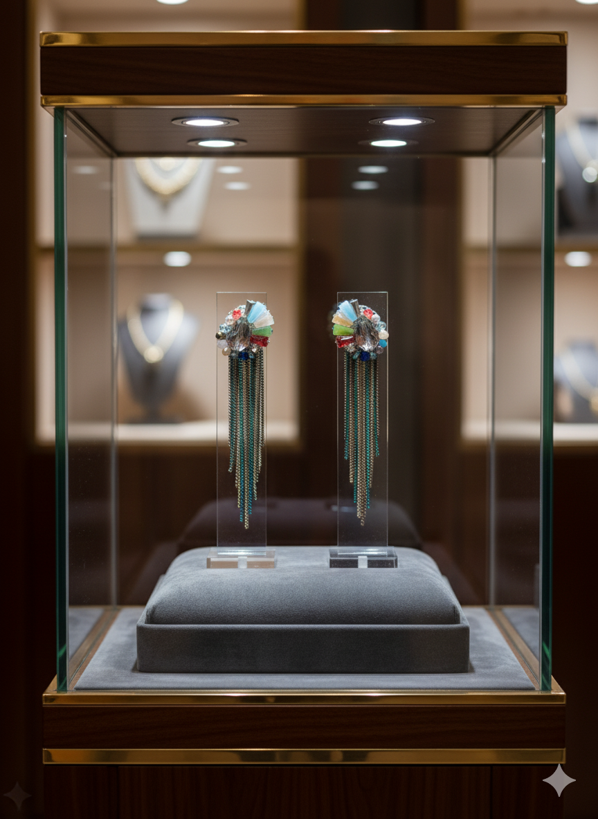 Multicolor Crystal Tassel Statement Earrings