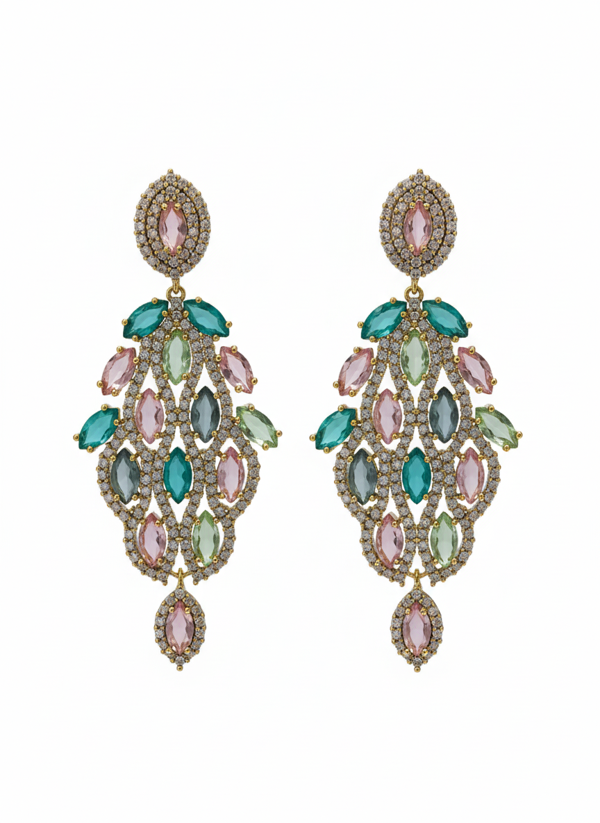 Luxury Multicolor Chandelier Earrings – Crystal & Gemstone Statement Drop Earrings