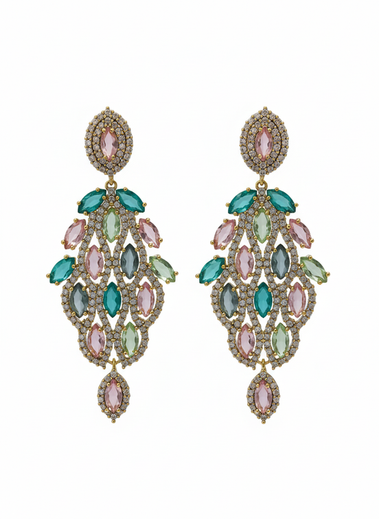 Luxury Multicolor Chandelier Earrings – Crystal & Gemstone Statement Drop Earrings