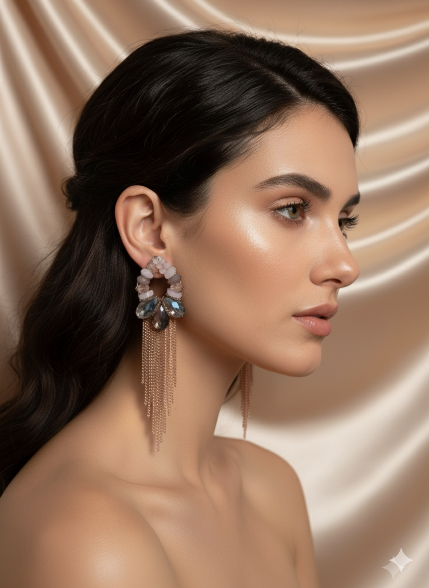 Iridescent Teardrop Blush Tassel Earrings