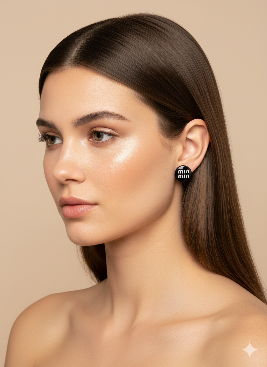 Minimalist Round Logo Stud Earrings – Black or Red