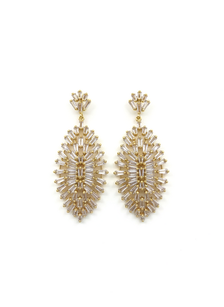 Gold Baguette Crystal Statement Drop Earrings – MODA Accessories