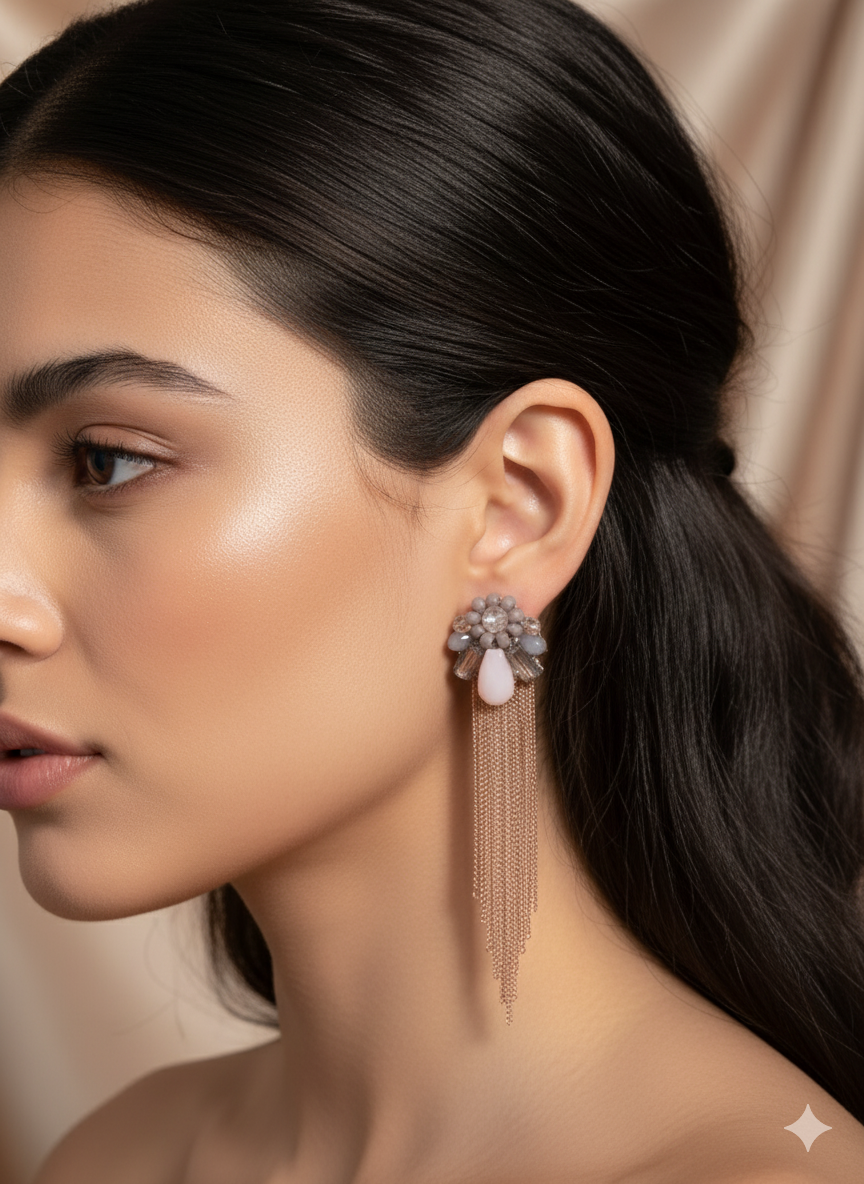Blush Pink Crystal Tassel Drop Earrings