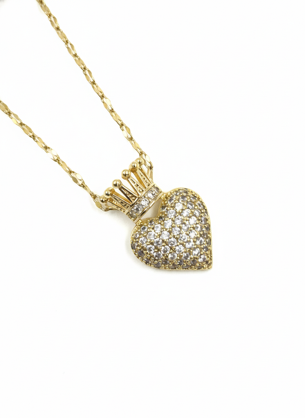 Crowned Heart Necklace – Gold Stainless Steel with Crystals | MODA Accessories