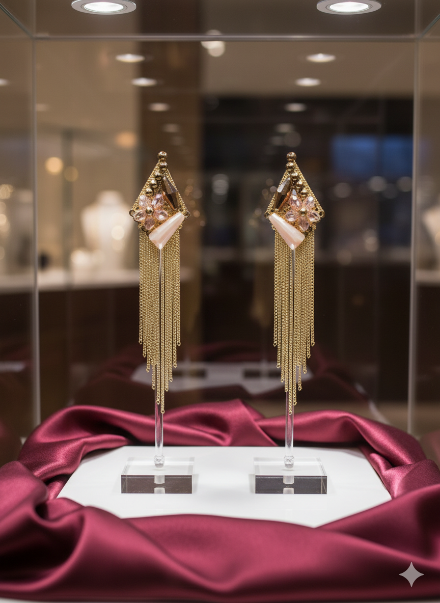 Elegant Gold Geometric Tassel Earrings