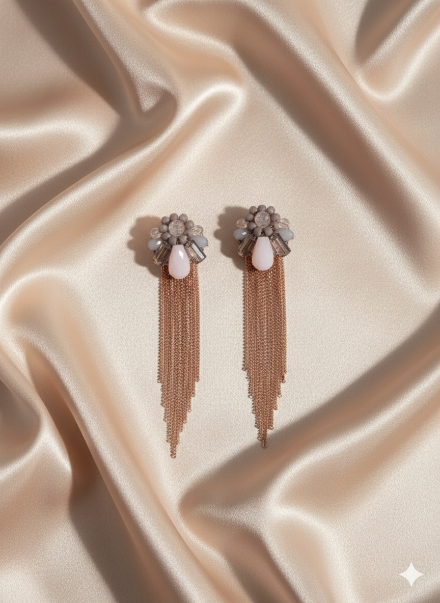 Blush Pink Crystal Tassel Drop Earrings