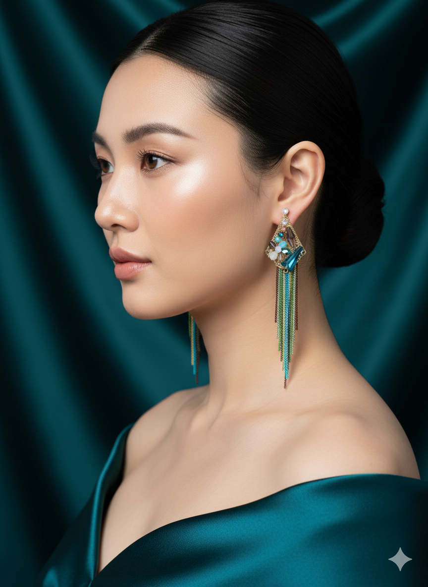 Geometric Multicolor Beaded Tassel Earrings