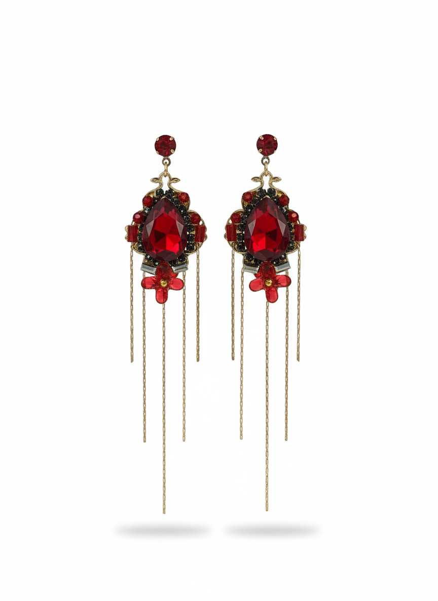 Scarlet Empress Long Crystal Drop Earrings