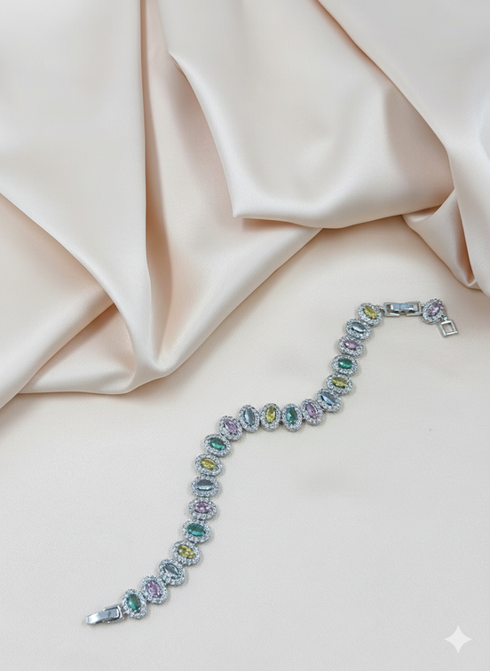 Gümüş Oval Çok Renkli Kübik Zirkonya Bileklik – MODA Aksesuarları