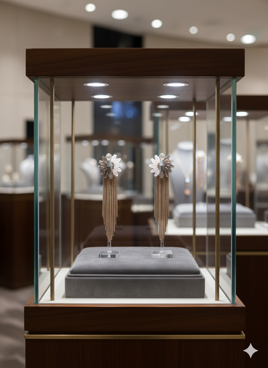 Rose Gold Crystal Tassel Statement Earrings