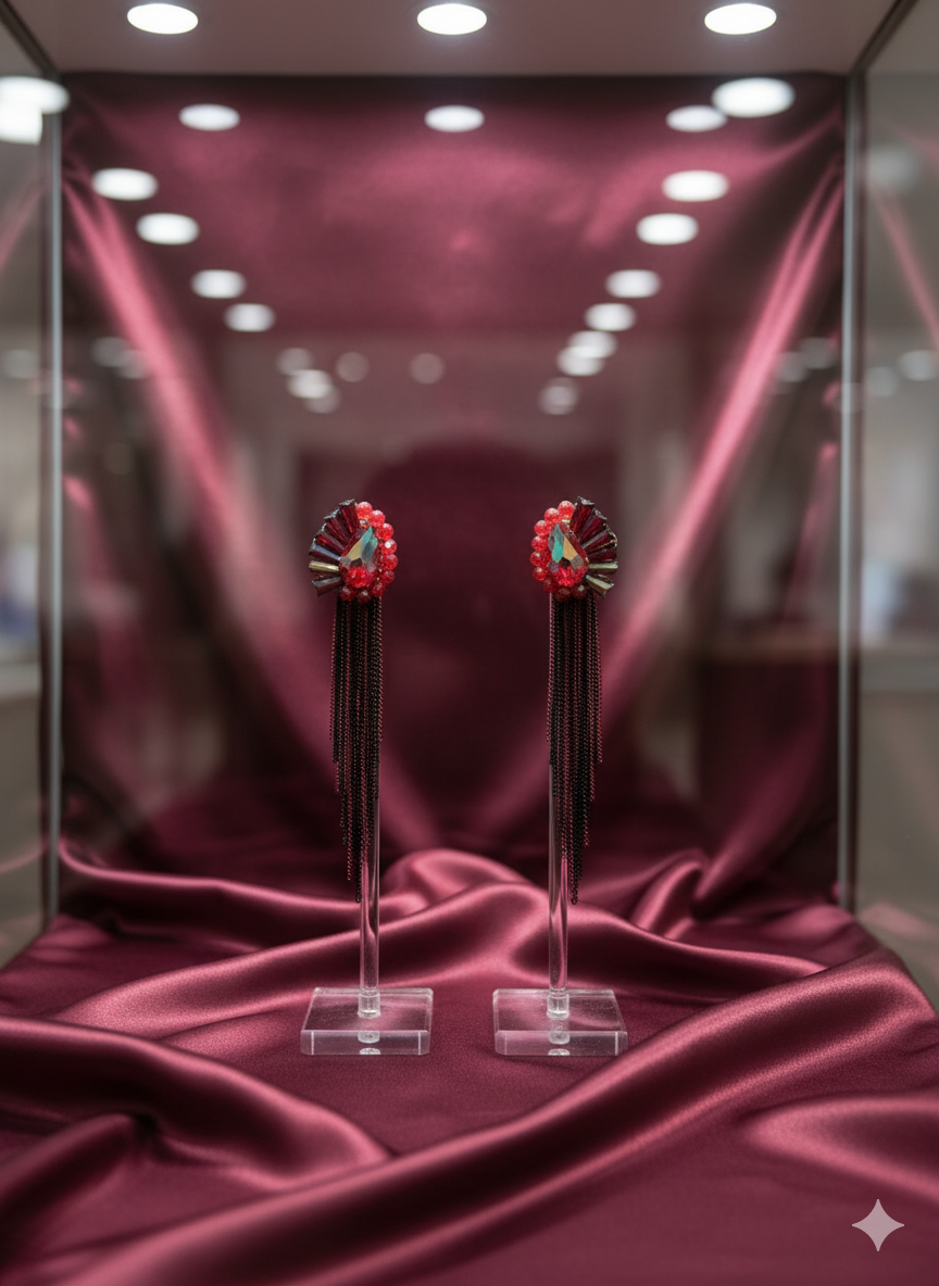 Radiant Red Teardrop Tassel Earrings